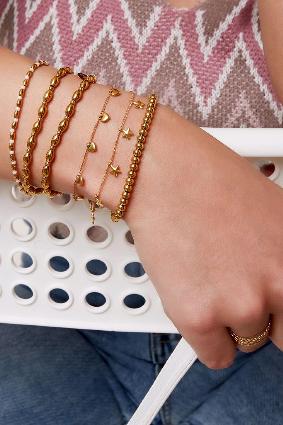 Bracciale con ciondoli a stella Silver Color Stainless Steel Immagine3